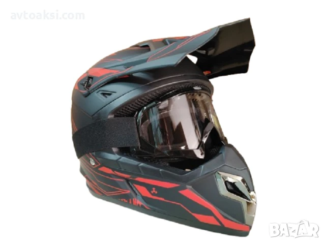 Каска Крос Мотор/Скутер/Бъги/Вело/АТВ с очила, снимка 3 - Аксесоари и консумативи - 50603205