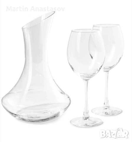 Комплект гарафа и 2 чаши Енотека, Стъклена, 1.8л, снимка 2 - Чаши - 53979179