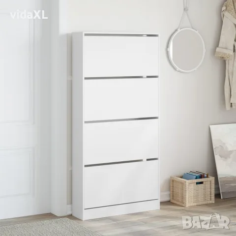 vidaXL Шкаф за обувки с 4 флип чекмеджета бял 80x21x163,5 см, снимка 3 - Скринове - 56146709