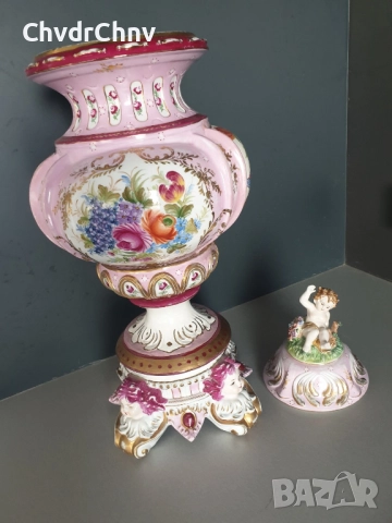 Meissen ваза урна 60см-8кг/голяма стара Майсен порцеланова ваза с капак, снимка 3 - Вази - 52440324