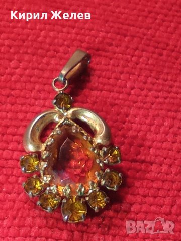 СТАР БРОНЗОВ ПОЗЛАТЕН СКЪПОЦЕНЕН АРТ ДЕКО ПЕНДАНТ с КАМЪНИ ЦИТРИН РЕТРО БИЖУ МЕДАЛЬОН 71351, снимка 2 - Антикварни и старинни предмети - 35664017