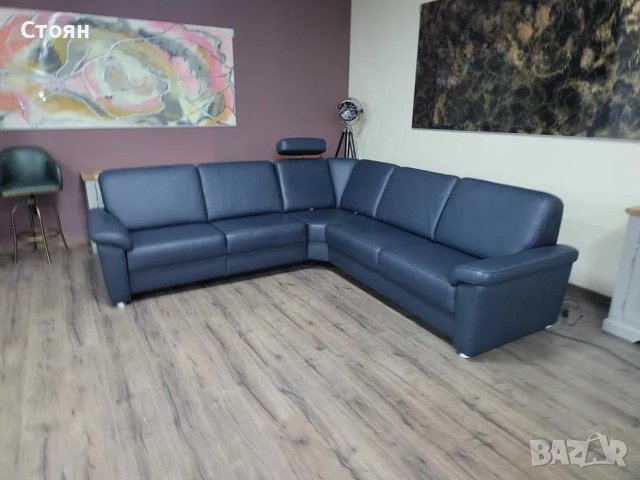 Син кожен ъглов диван Vercelli Belvita