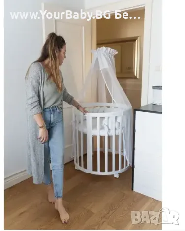-18% Бяла дървена кошара за бебе 7в1 Овал, Детско легло 0-10 год., снимка 4 - Кошарки - 49205771