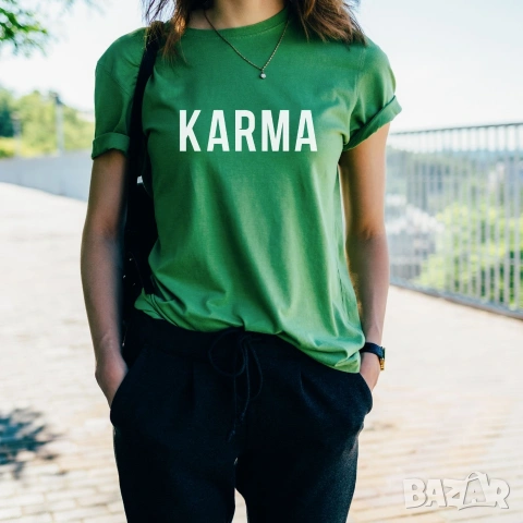 Karma/ Карма дамска тениска, памучна фланелка, зелено, черно, щампа