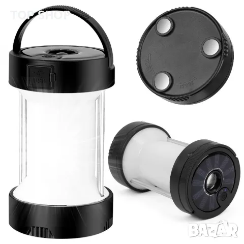 Водоустойчива Къмпинг лампа 1000lm,Power bank 2600mAh/USB/Соларно зареждане/4 режима/SOS/магнитна
