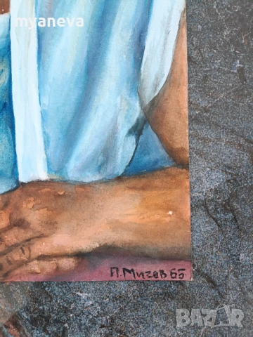 Стара картина , портрет на момче с акварелни бои върху картон в рамка. , снимка 5 - Картини - 50526620