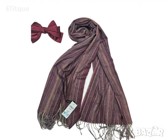 Стилен мек шал за мъже с тънки ивици, контрастен цвят, снимка 4 - Шалове - 52843105