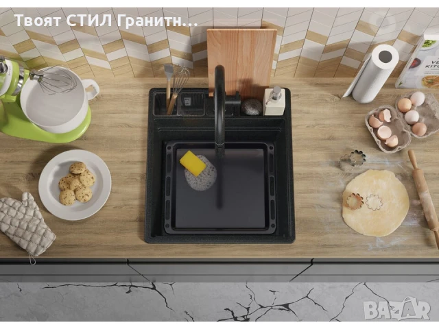 Графит кухненска гранитна мивка Ню Йорк 50 Multispace 480 x 530 мм, снимка 8 - Мивки - 51286152