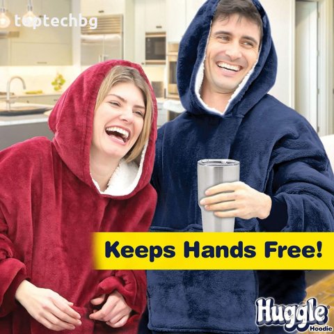 Huggle Hoodie Плюшено одеяло с качулка, тип халат, снимка 1