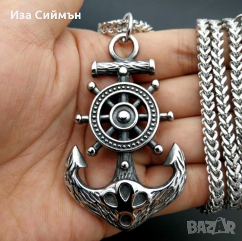 Масивен медальон котва и рул, снимка 2 - Колиета, медальони, синджири - 35604335