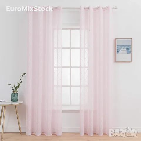 Воални пердета с бродерия и халки MIULEE 140х260 см (Комплект 2 бр.), Светлорозови
