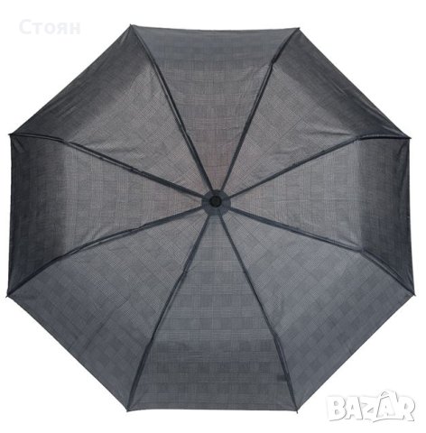 Разделен автоматичен сив чадър с гумена дръжка, шарка на каре 33 см, снимка 1 - Други - 42875087