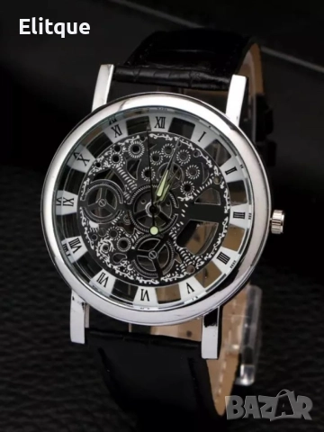 Изискан прозрачен мъжки ръчен часовник с кварцов механизъм и к. каишка , снимка 2 - Мъжки - 52799695