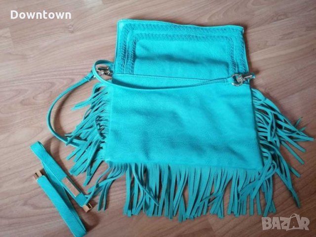 ANTONELLO SERIO дамска чанта, естествена кожа, ресни, петролено-синьо , снимка 12 - Чанти - 30319789