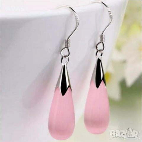 Нови розови обеци капка, снимка 4 - Обеци - 29900891