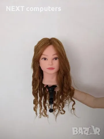 Фризьорска тренировъчна глава с ЕСТЕСТВЕНА коса 60см +стойка +аксесоар, снимка 7 - Фризьорски услуги - 47900148
