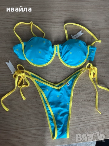  SALE тюркоазен бански син жълт шарен летен сутиен бикини топ комплект шанел chanel, снимка 1