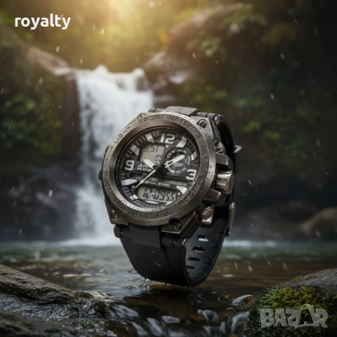 Спортен аналогово-дигитален мъжки часовник с подсветка, аларма и водоустойчив корпус, снимка 3 - Мъжки - 52122020