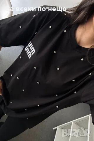 Miu Miu Дамска Тениска С Бродирано Лого И Пришити Камъни👚Дамска Блуза С Къс Ръкав-2 Цвята Код A500, снимка 4 - Тениски - 50104247