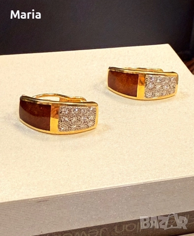 Дамски обеци жълто злато и брилянти, снимка 8 - Обеци - 52497821