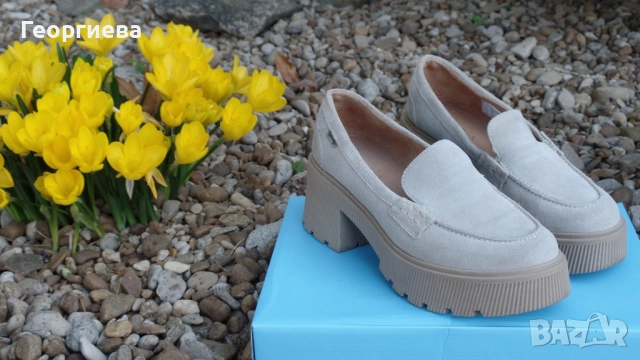 Дамски лоуфъри в бежов цвят, естествен велур, снимка 2 - Дамски елегантни обувки - 51811921