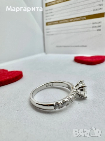 Пръстен с мойсанит (диамант) 1 карат, снимка 7 - Пръстени - 53060757