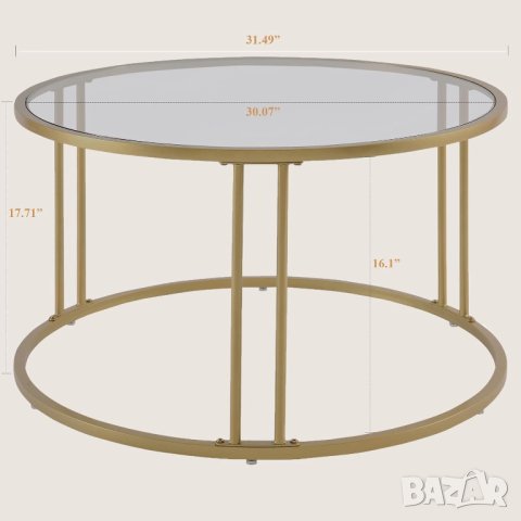 Стъклена холна маса / Масичка за кафе YKFZ-21404-GD, снимка 3 - Маси - 42915149
