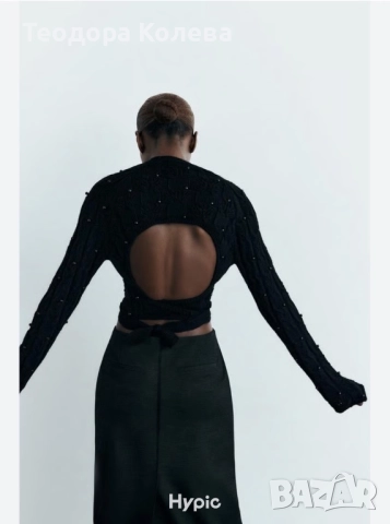 Пуловер с перли Zara с изрязан гръб, снимка 2 - Блузи с дълъг ръкав и пуловери - 52163758