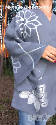 Ръчно рисувано ленено кимоно , снимка 8 - Сака - 48851636