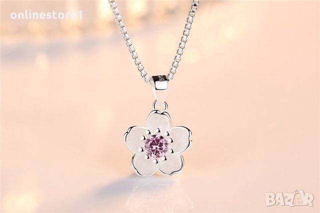 Сребърно колие - Вишнев цвят Код: K108, снимка 2 - Колиета, медальони, синджири - 30665332