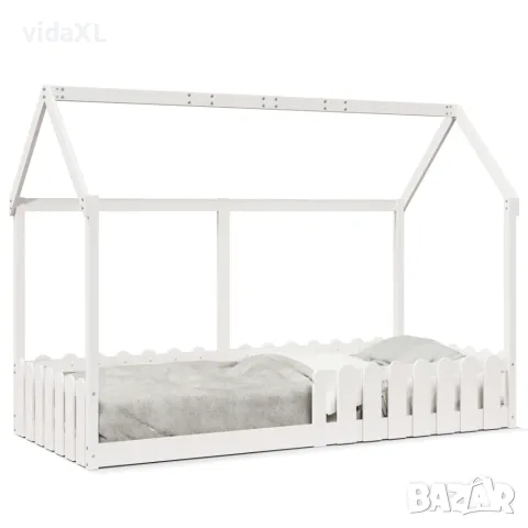 vidaXL Рамка за детско легло къща, бяла, 90x200 см, борово дърво масив（SKU: 850687）