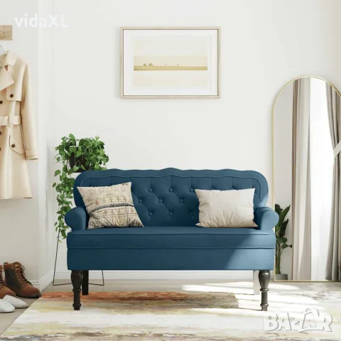vidaXL Пейка с облегалка, синя, 119,5x64,5x75 см, кадифе, снимка 2 - Дивани и мека мебел - 56147394