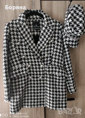 Sara Sweidan палто пепит с шапка комплект, снимка 7 - Палта, манта - 50057263