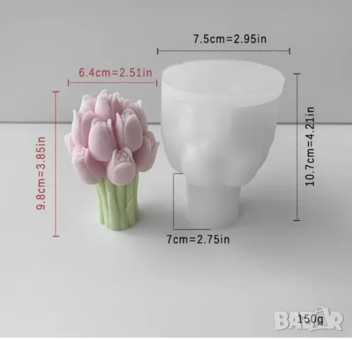 Молд букет лалета голям НАМАЛЕН, снимка 2 - Форми - 48789948