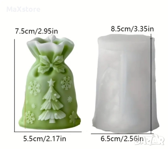 3D 2 модела Коледен чувал елен елха Силиконов молд форма за свещи гипс сапун смола , снимка 5 - Форми - 51978520