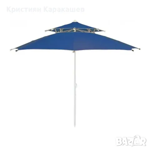 Премиум градински чадър с анти-вятър система, син, Ø220 см, снимка 1