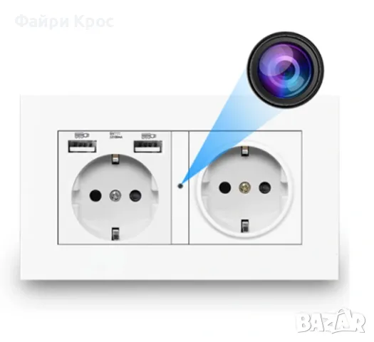 Мини скрита камера в стенен контакт, WiFi, Видеонаблюдение, Охранителна камера, Сигурност, Шпионаж