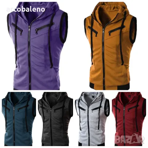Мъжка жилетка без ръкави с качулка, 6цвята 