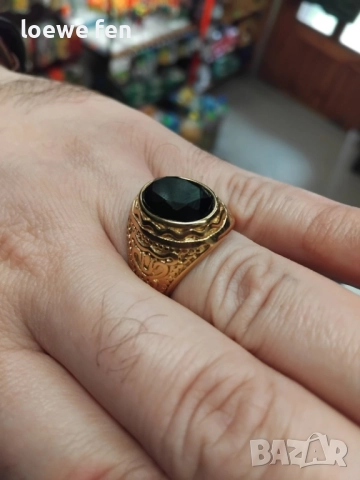 Мъжки овален пръстен с черен камък неръждаема стомана , много красив!, снимка 4 - Пръстени - 49741221