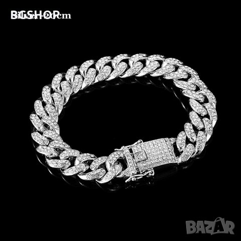  Bling Bling гривна бижу Iced Cuban - Silver, снимка 2 - Гривни - 30098076