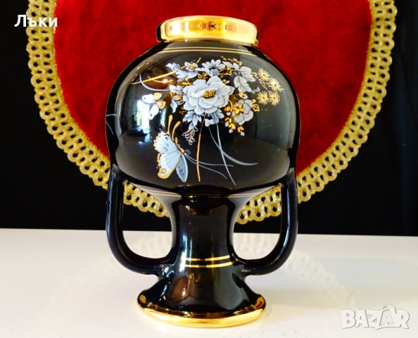 Гръцка порцеланова ваза,кана с 24 карата злато. , снимка 3 - Вази - 51500729