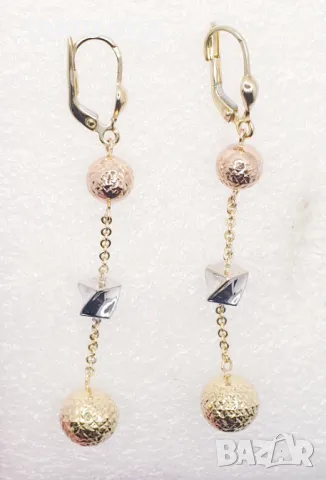 Златни обеци -14К с топчета, снимка 14 - Обеци - 26905872