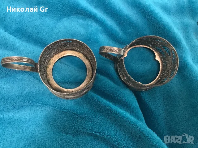Поставки за чаши посребрен ръчна изработка  произведено в СССР 1960 години  филигран цена за брой , снимка 3 - Сервизи - 56165322
