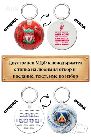 Персонализиран футболен ключодържател – Твоето име/снимка и топка на любим отбор!