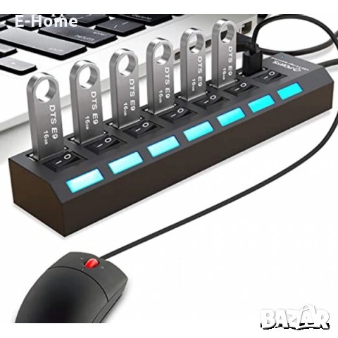  USB разклонител 7в1 тип хъб с превключватели, снимка 1