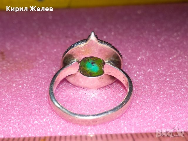ВЕЛИКОЛЕПЕН АНГЛИЙСКИ СКЪПОЦЕНЕН СРЕБЪРЕН ПРЪСТЕН СРЕБРО 925 с ШЛИФОВАН НАТУРАЛЕН ТЮРКОАЗ 43355, снимка 8 - Пръстени - 44406452