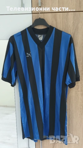 Ретро винтидж футболна тениска фланелка Puma #10 черно-синьо райе,размер XL