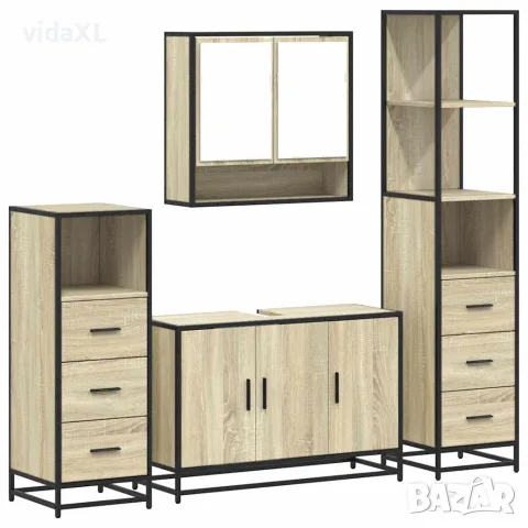 vidaXL Комплект шкафове за баня от 4 части дъб сонома инженерно дърво
