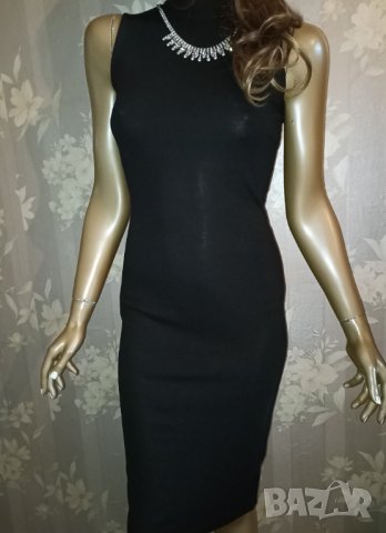Anna Fleid- XS,S- Стилна  нова с етикет официална черна рокля по тялото от стегнато трико с бижу, снимка 5 - Рокли - 38211354