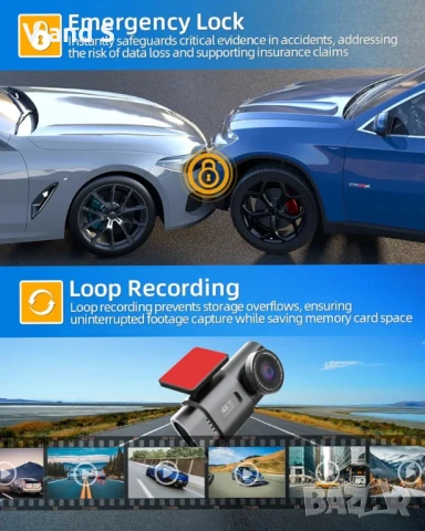 видеорегистратор за кола 4К отпред и отзад, мини WiFi видеорегистратор за кола със супер нощно вижда, снимка 5 - Камери - 50703859